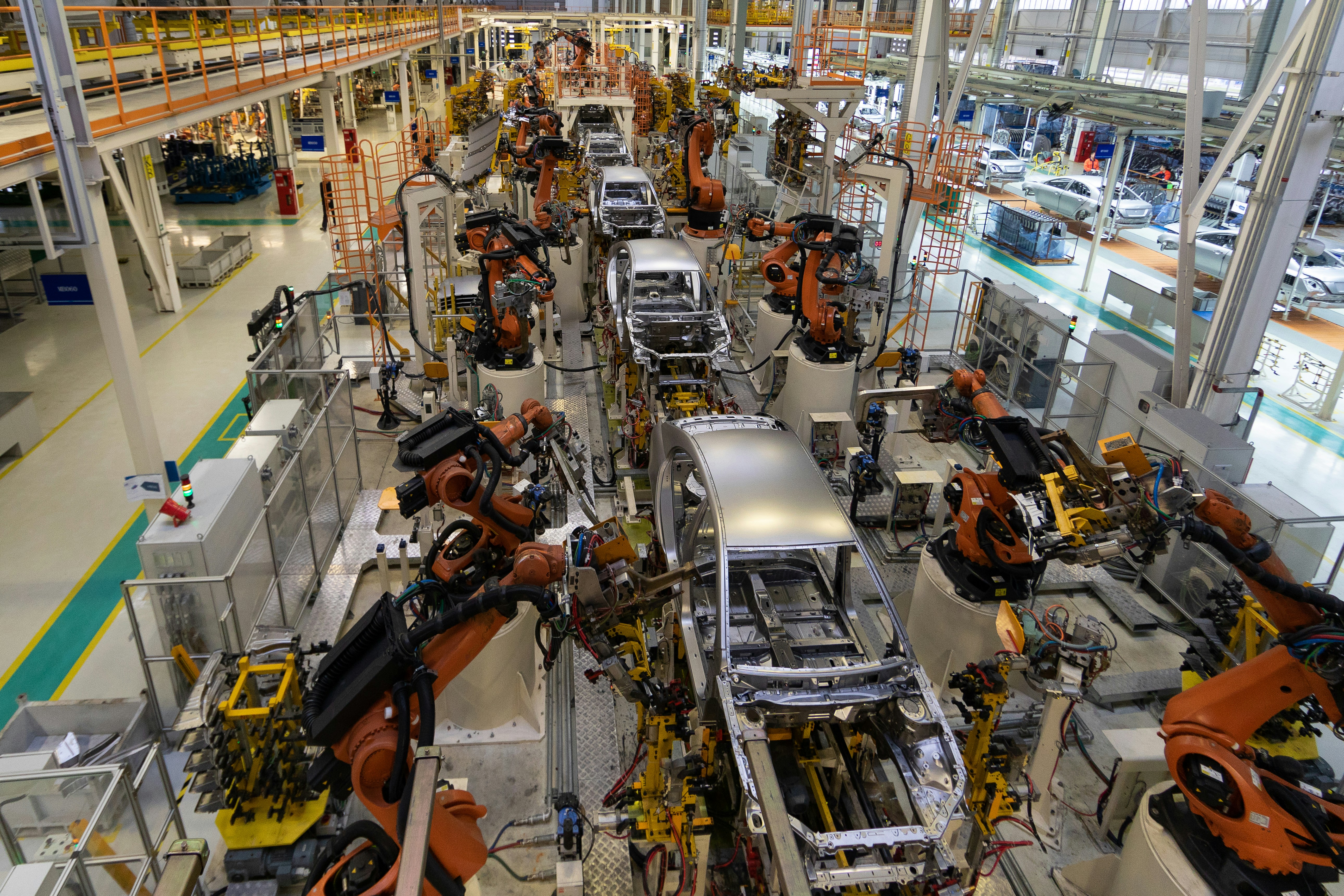 Robotic assembly line in automotive manufacturing